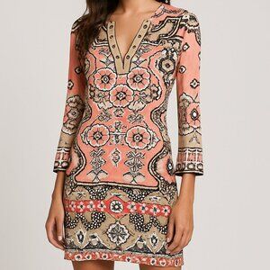 Hale‎ Bob Pink and Cream Long Sleeve Dress